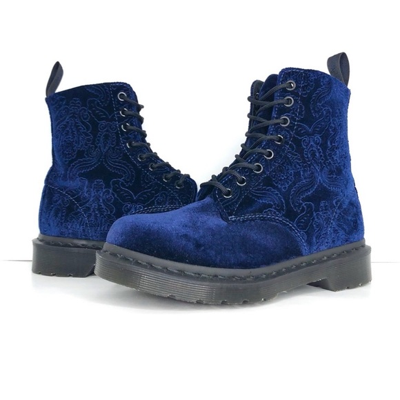 Dr. Martens Shoes - Dr Martens Royal Blue Velvet Brocade 1460 Lace Up Ankle Boots Women’s 7 Shoe EUC